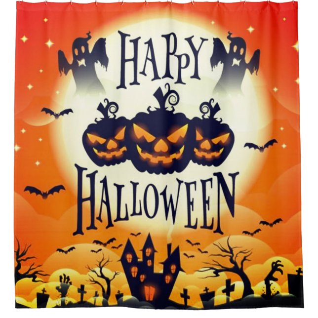 Happy Haunted Halloween Shower Curtain (Front)