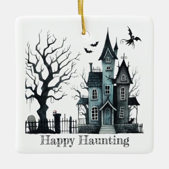 Happy Haunting Customise  Ceramic Ornament (Front)