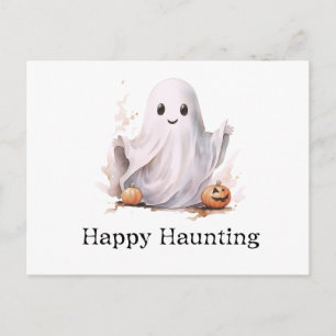 Happy Haunting Cute Ghost Halloween Holiday Postcard