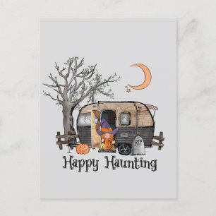 Happy Haunting   Halloween Camper   Spooky Postcard
