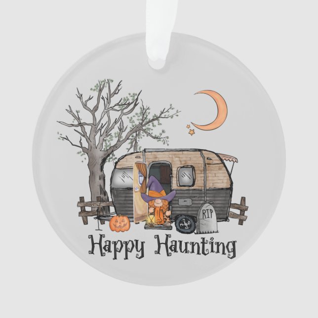 Happy Haunting | Halloween Camper | Spooky Witch Ornament (Front)