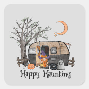 Happy Haunting   Halloween Camper   Spooky Witch Square Sticker