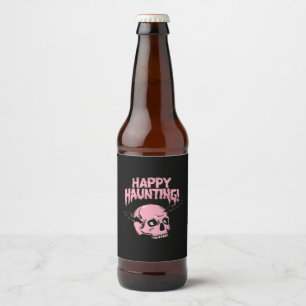 Happy Haunting Pink Skull Wine Bottle Label