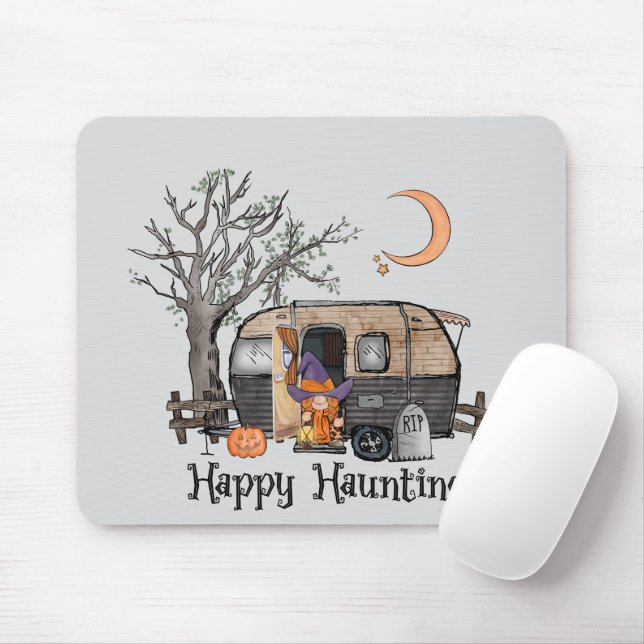 Happy Haunting – Spooky Witch and Camper Van Mouse Mat (With Mouse)