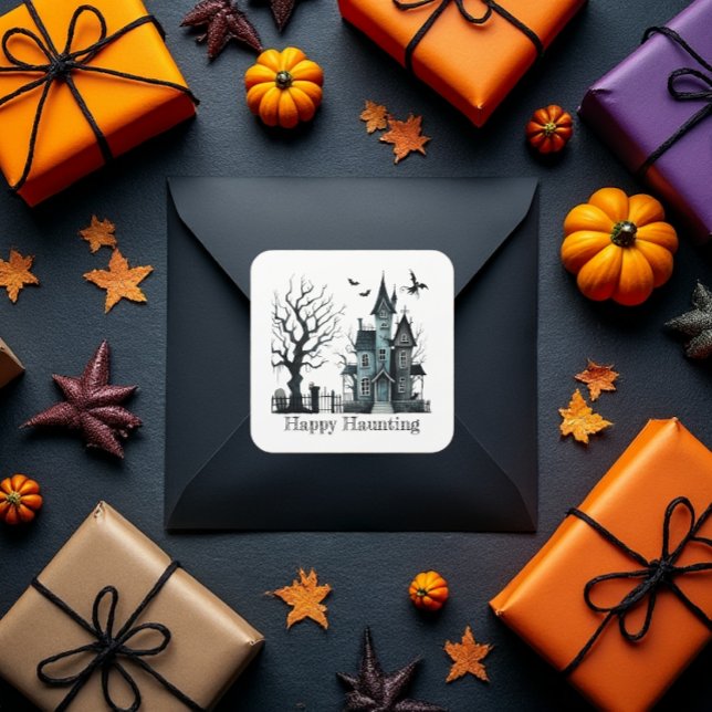 Happy Haunting  Square Sticker (Wishing all your friends a special "Happy Haunting".)