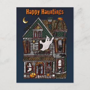 Happy Hauntings Haunted House Post Card