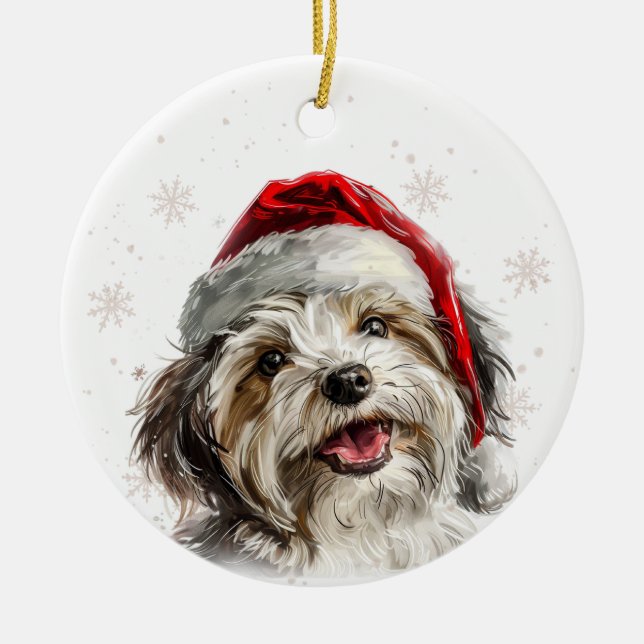 Happy Havanese Dog Christmas Personalized Ceramic Tree Decoration (Front)
