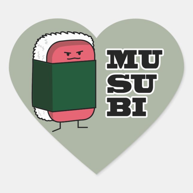 Happy Hawaiian Musubi Sushi Nori seaweed Heart Sticker (Front)