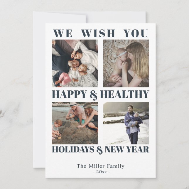 Happy Healthy Holidays new year blue photo card (Front)
