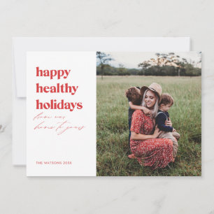 Happy Healthy Holidays Photo Bright Red Holiday Card