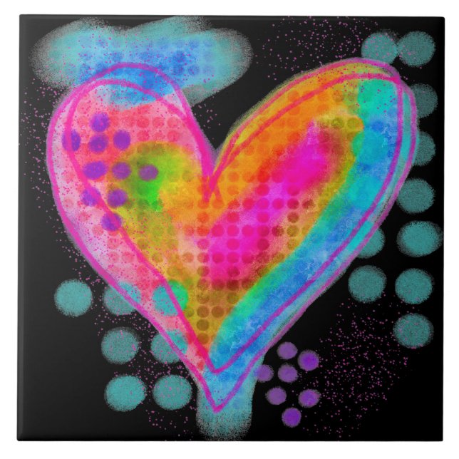 Happy Heart Abstract Digital Painting  Tile (Front)