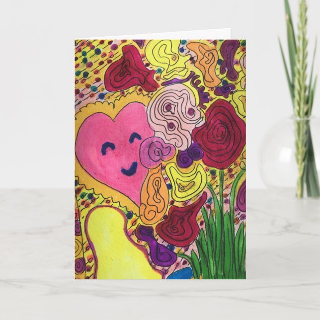 Happy Heart and Flowers Card (Front)