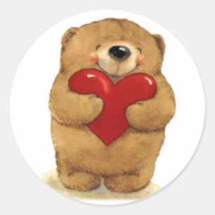 Happy Heart Bear Classic Round Sticker