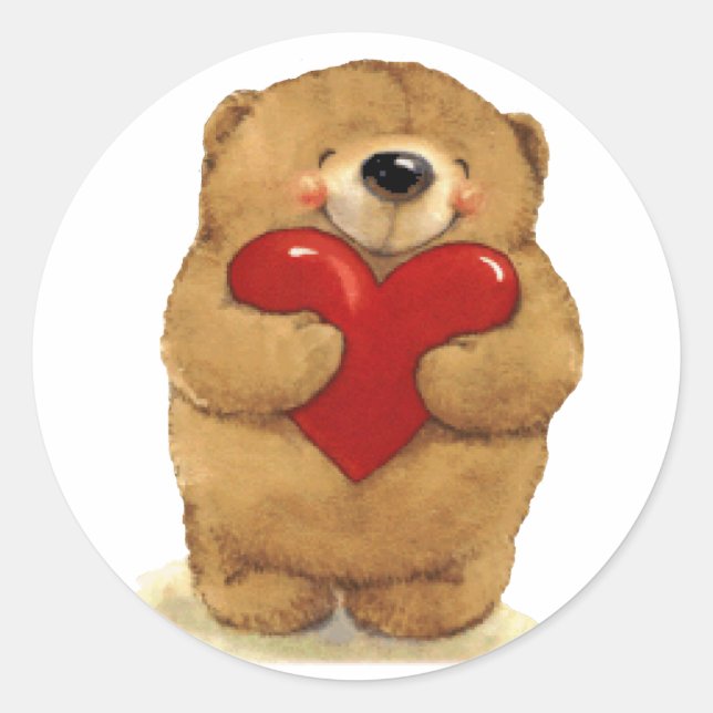 Happy Heart Bear Classic Round Sticker (Front)