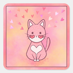 Happy Heart Cat Square Sticker