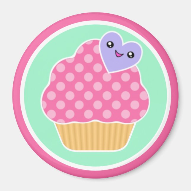 Happy Heart Kawaii Cupcake Magnet (Front)