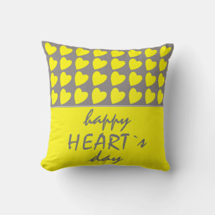 Happy Heart`s Day Yellow Heart Valentine`s Day Cushion