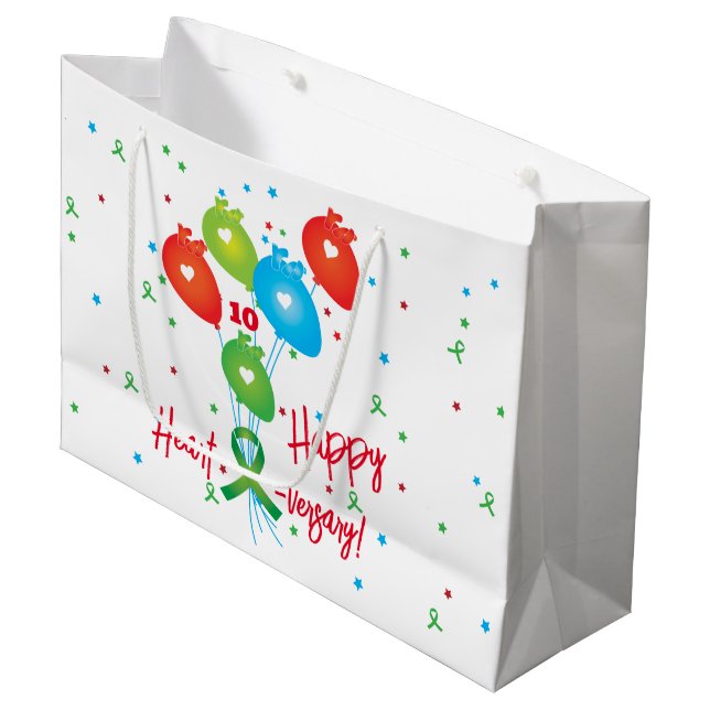 Happy Heart-versary Balloons Transplant Large Gift Bag (Front Angled)