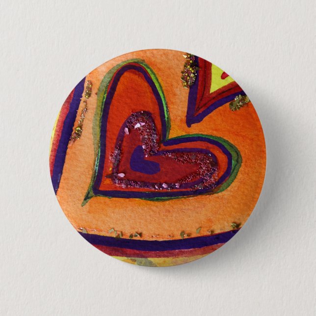 Happy Hearts Art Button or Pendant Pins (Front)