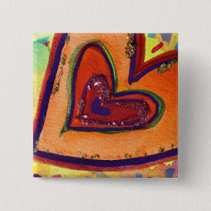 Happy Hearts Art Buttons or Pendant Pins