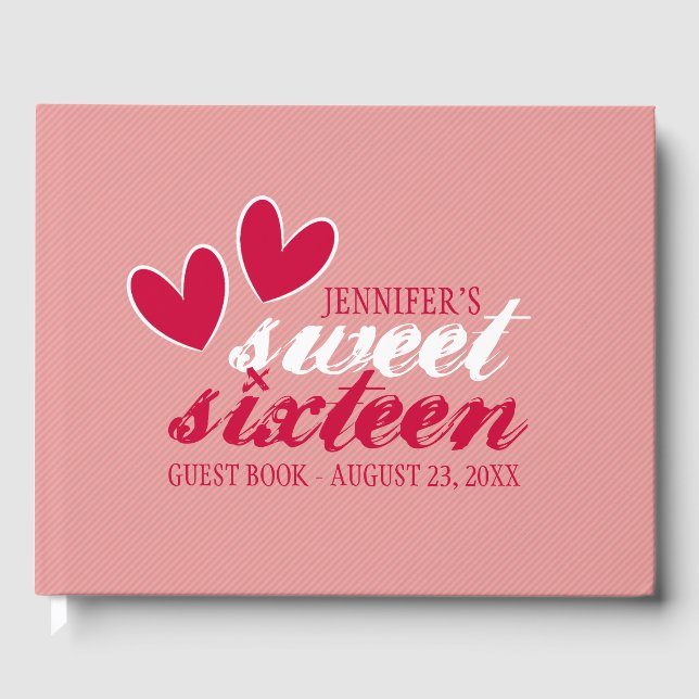 Happy Hearts Sweet Sixteen Birthday Guest Book (Front)