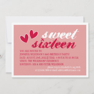 Happy Hearts Sweet Sixteen Birthday Party Invitation