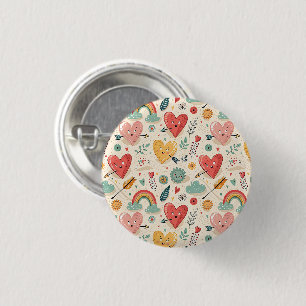 Happy Hearts - Whimsical Valentine's Day Pattern 3 Cm Round Badge