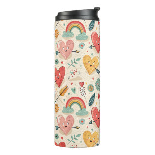Happy Hearts - Whimsical Valentine's Day Pattern Thermal Tumbler