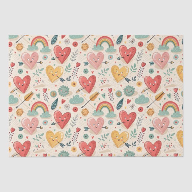 Happy Hearts - Whimsical Valentine's Day Pattern Tissue Paper (Front)