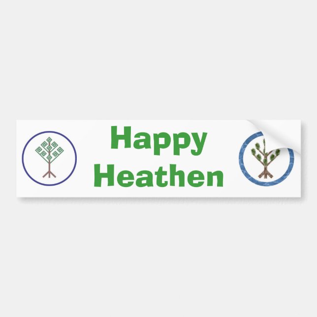 Happy Heathen Bumper Sticker - with Heathenry logo (Front)