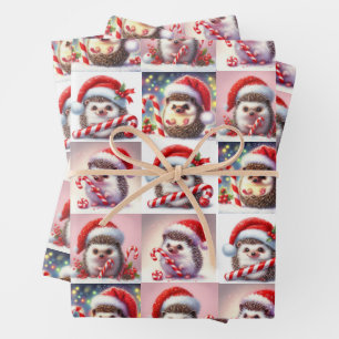 Happy Hedgehog Candy Cane Christmas Gift Wrap