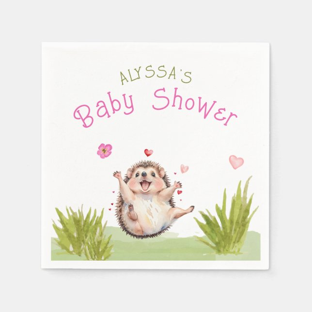 Happy Hedgehog Garden Party Baby Shower  Napkin (Front)