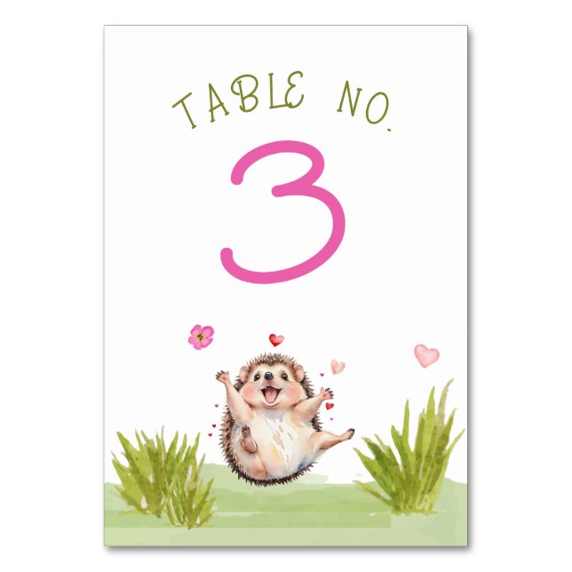 Happy Hedgehog Garden Party Baby Shower  Table Number (Front)