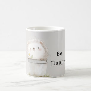 Happy Hedgehog in Bucket with Daisy Flower Coffee Mug