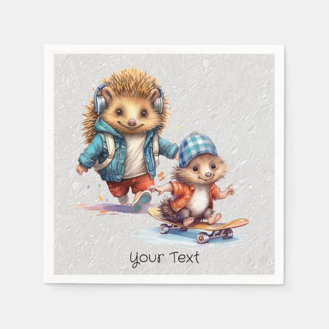 Happy Hedgehog Watercolor Napkins (Front)