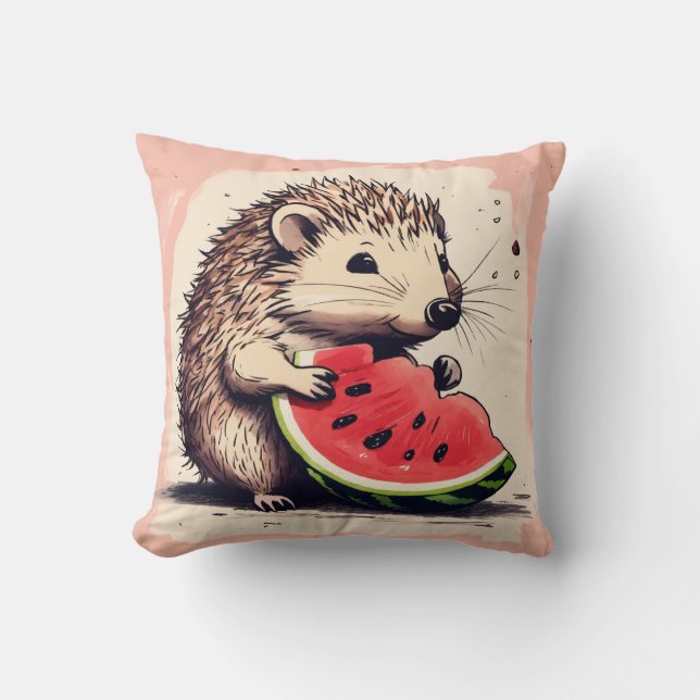 Happy Hedgehog Watermelon Delight Pillow (Front)