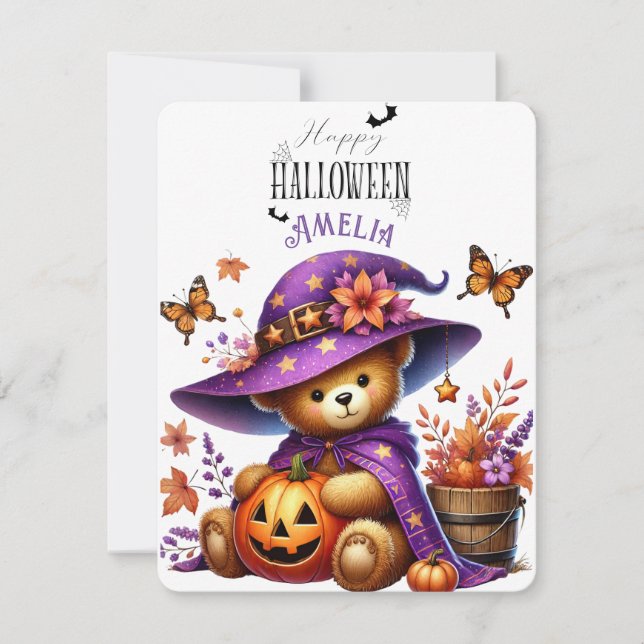 Happy Helloween Cute Wizard Bear Holiday Card (Front)