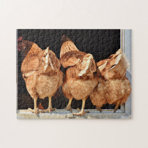 Happy Hens Funny Chicken Butt Photo Jigsaw Puzzle