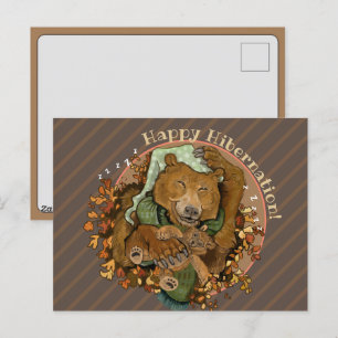 Happy Hibernation Cuddly Bear Pillow Case Holiday Postcard