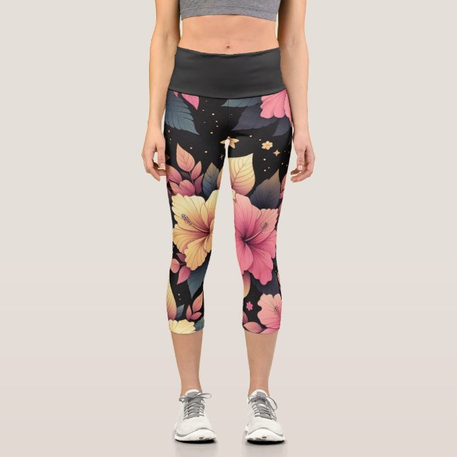 Happy Hibiscus Capri Leggings (Front)