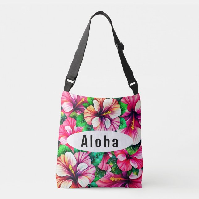 Happy Hibiscus Hawaiian floral Crossbody Bag (Front)