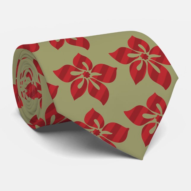 Happy Hibiscus Stripe Hawaiian Two-sided Printed Tie (Rolled)