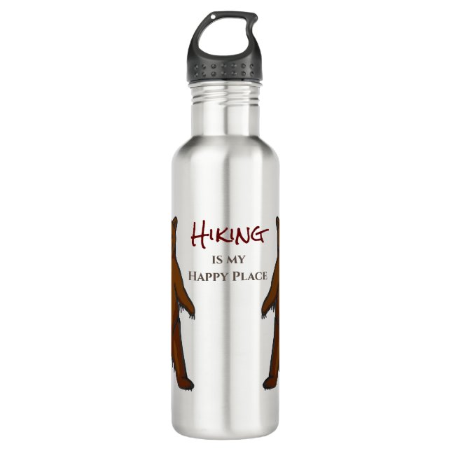 Happy Hiking Outdoors Wildlife Grizzly Bear 710 Ml Water Bottle (Front)