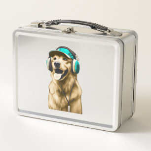 Happy Hip-Hop Golden Retriever Metal Lunch Box