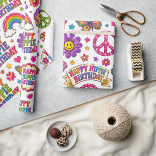 Happy Hippie Birthday Gift Wrap Colourful Girl