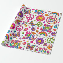 Happy Hippie Birthday Gift Wrap Colourful Girl