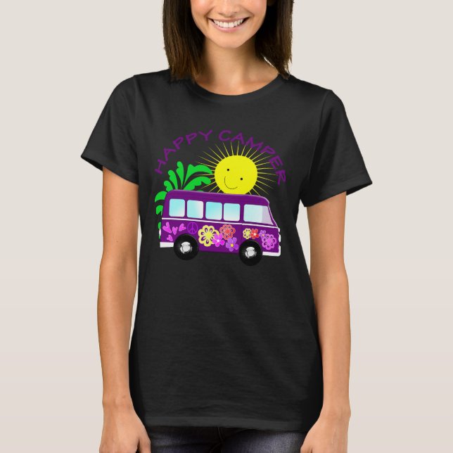 Happy Hippie Camper Van Fun Colourful Graphic T-Shirt (Front)