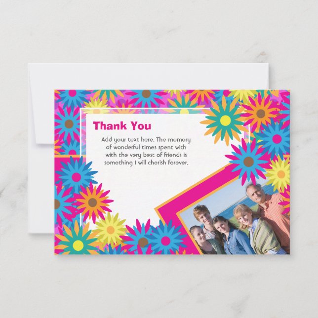 Happy Hippie Flower Power Thank You Notes Invitation (Front)