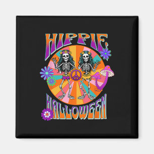 Happy Hippie Halloween Groovy Retro Dancing Skelet Magnet