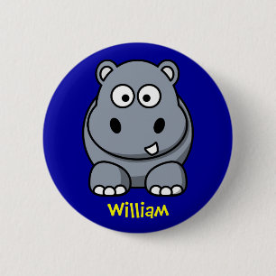 Happy hippo 6 cm round badge